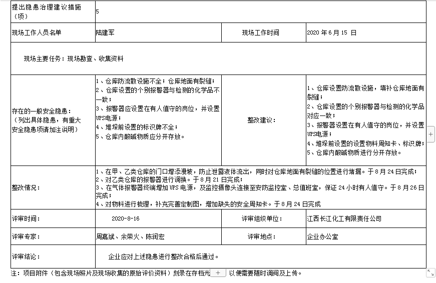 江西長江化工有限責任公司危險化學品倉庫項目