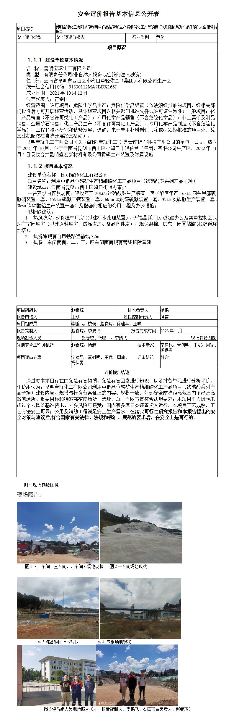 昆明寶琢化工安全評(píng)價(jià)報(bào)告基本信息公開表