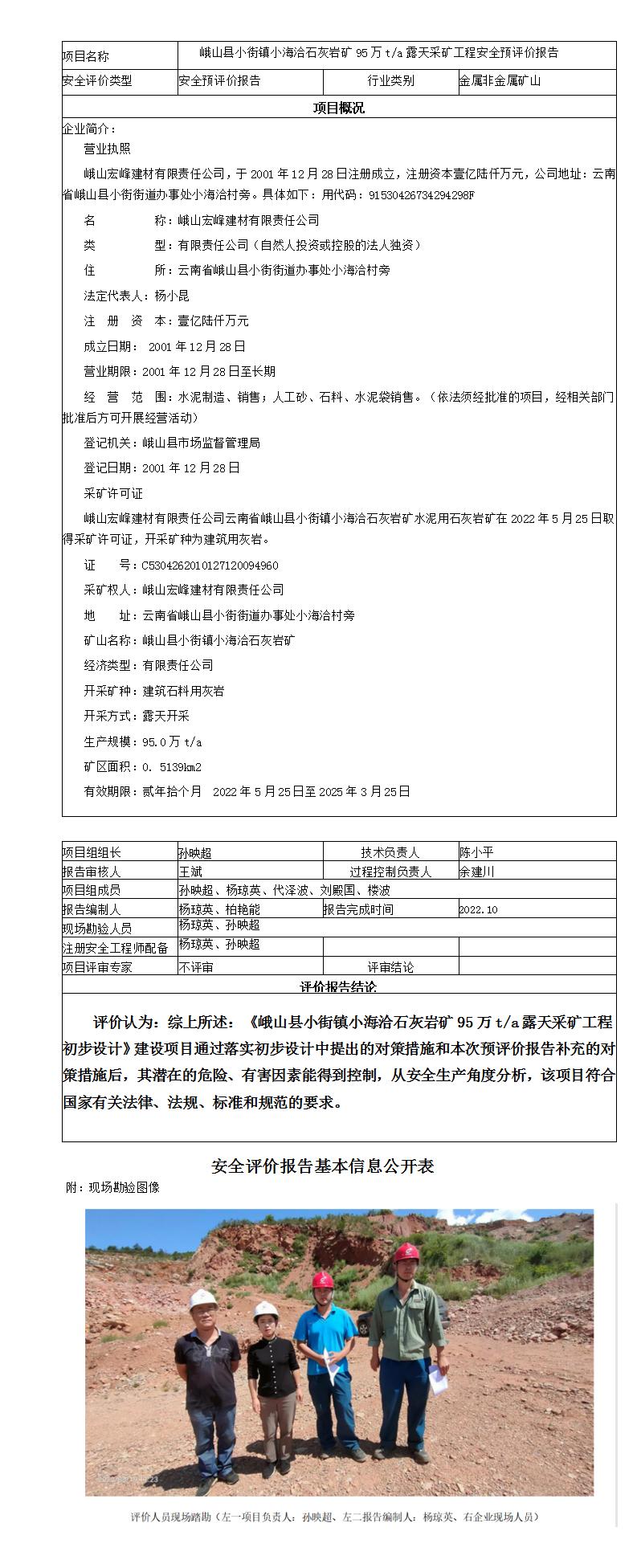 安全評價報告基本信息公開表（小海洽）