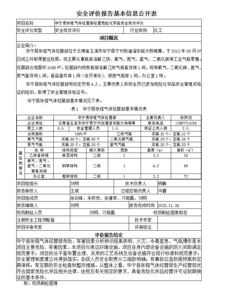 安全評價報告基本信息公開表華寧縣張程